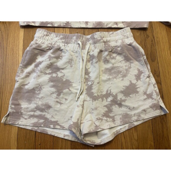 Varley Sweats Set Erwin Sweatshirt Glade Shorts Taupe Tie Dye Radial Pink Size L - Picture 2 of 11
